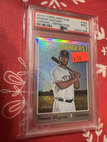 2019 topps heritage chrome refractor Nomar Mazara PSA 9