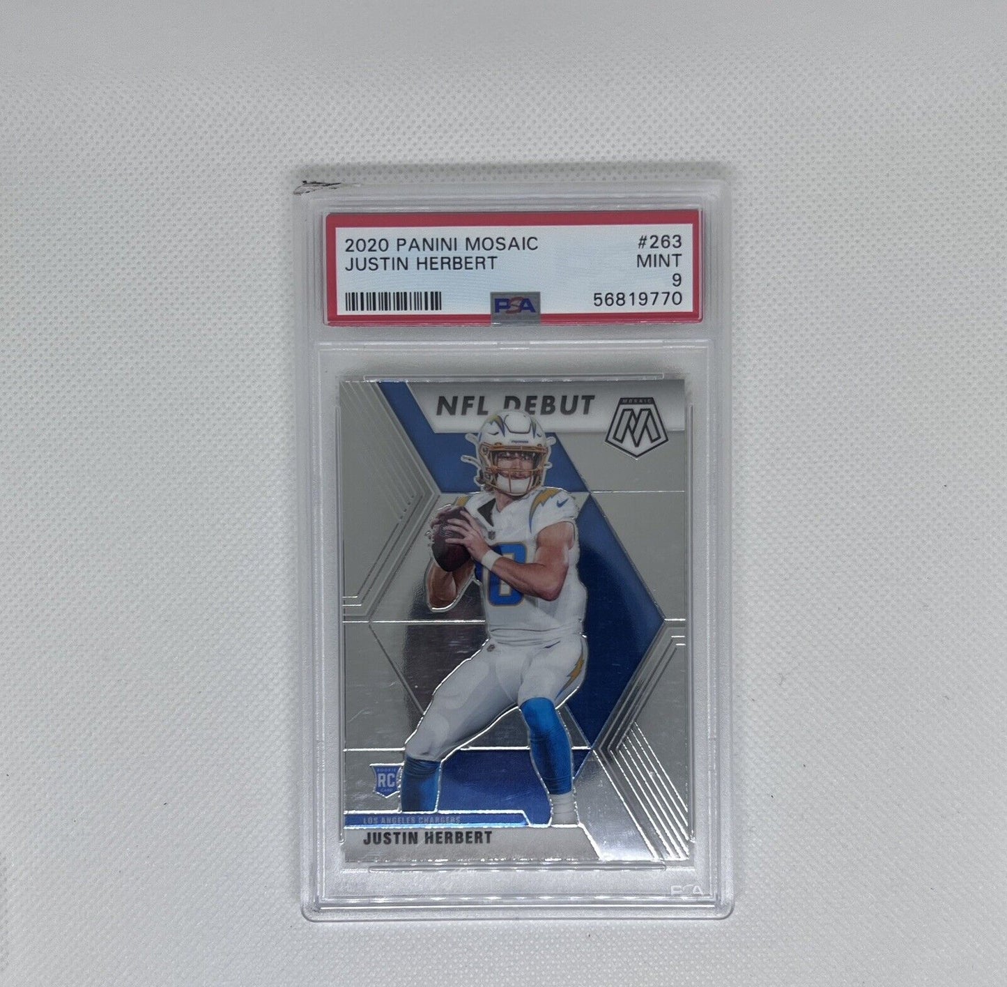 2020 Panini Mosaic NFL Debut Rookie #263 Justin Herbert LA Chargers PSA 9