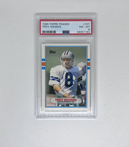 TROY AIKMAN 1989 TOPPS TRADED #70T ROOKIE CARD DALLAS HALL OF FAMER PSA 8