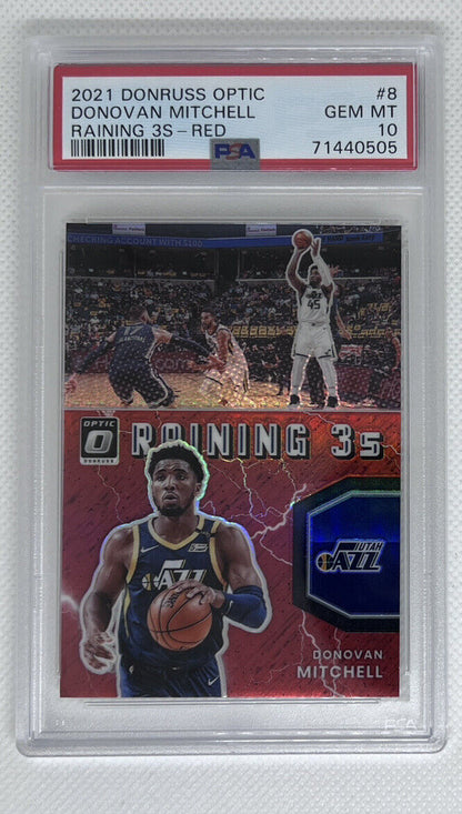 2021 Donruss Optic Raining 3s Red /99 Donovan Mitchell Psa 10