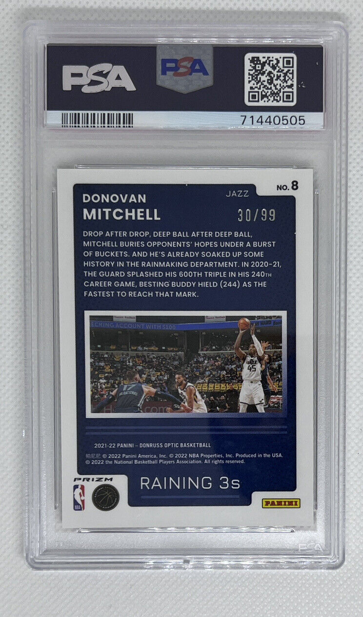 2021 Donruss Optic Raining 3s Red /99 Donovan Mitchell Psa 10